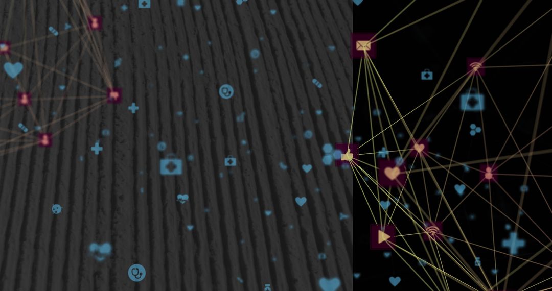 Medical and Media Icons with Digital Network Connections