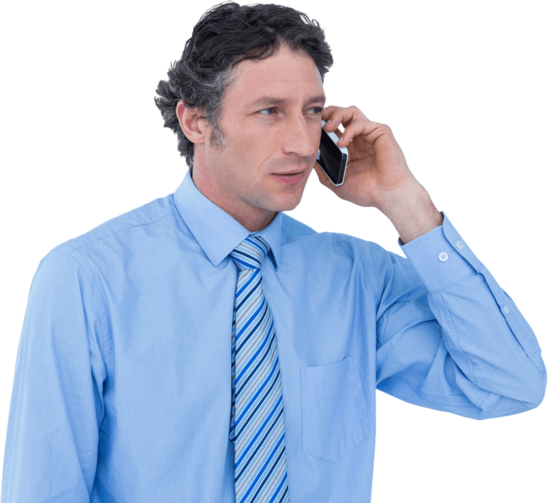 Confident Businessman Making Transparent Phone Call in Suit and Tie
