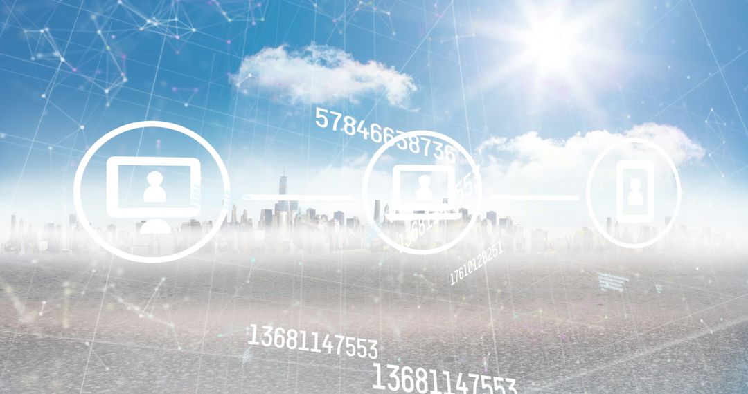 Digital Interface Over Cityscape Indicating Global Data Network