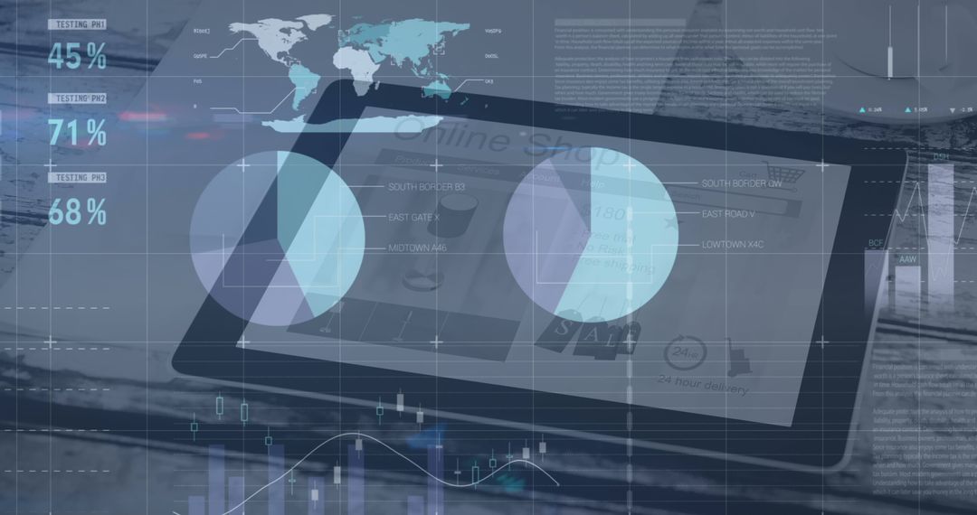 Digital Financial Data Analysis on Tablet with Analytics Overlay