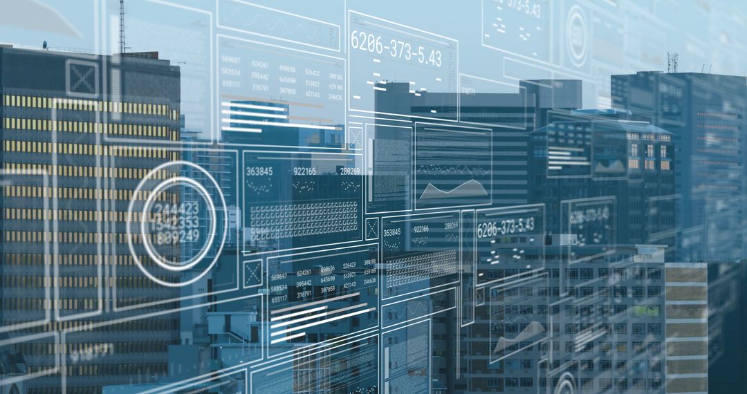 Futuristic Data Visualization Projected Over Urban Skyline
