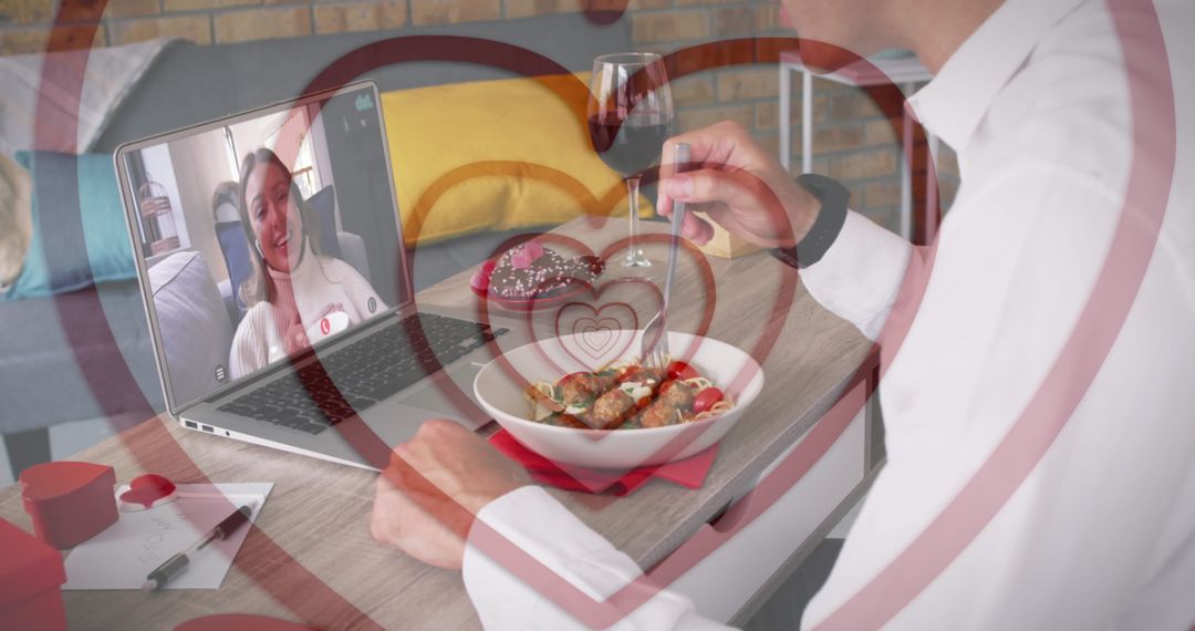 Virtual Romantic Dinner with Couple Enjoying Video Call Date