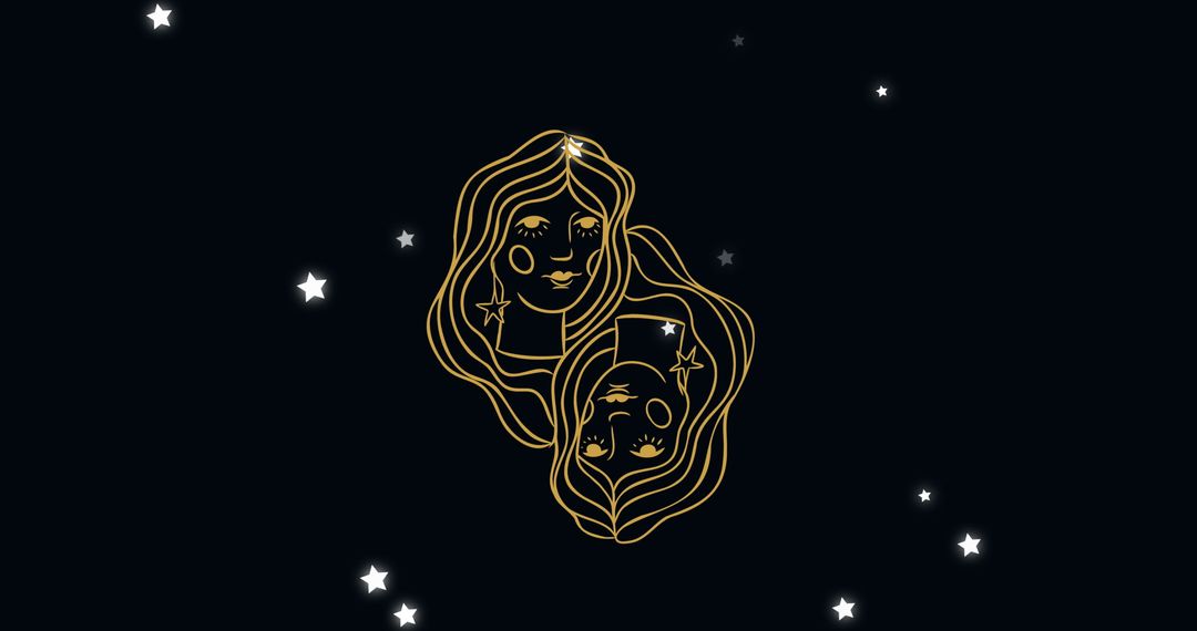 Gemini Zodiac Design with Abstract Female Faces and Stars