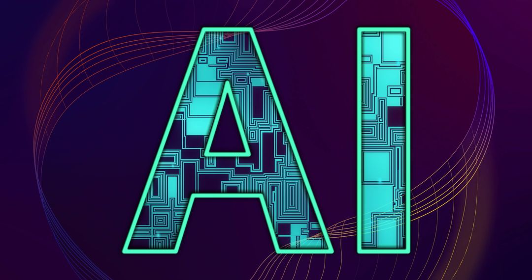 Futuristic AI Text with Circuit Board Design on Dark Background