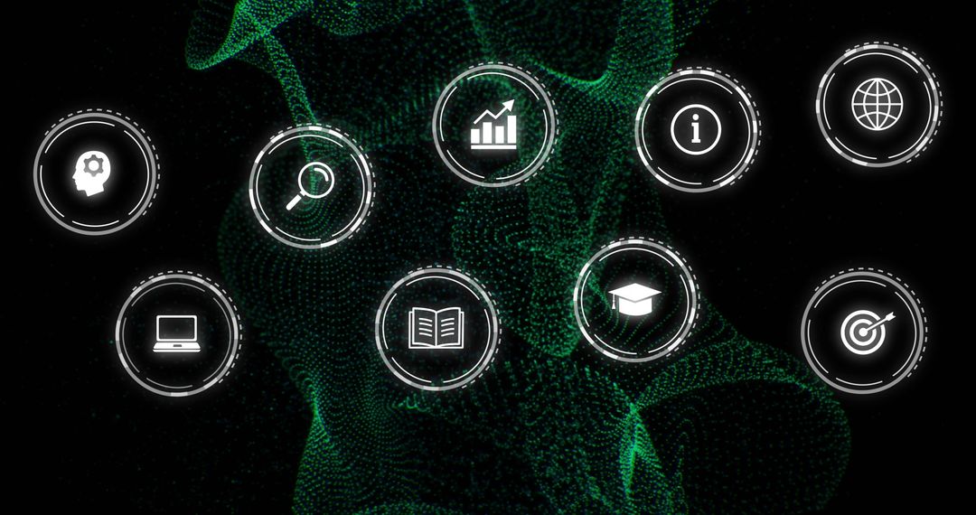 Digital Network Interface with Glowing Technology Icons