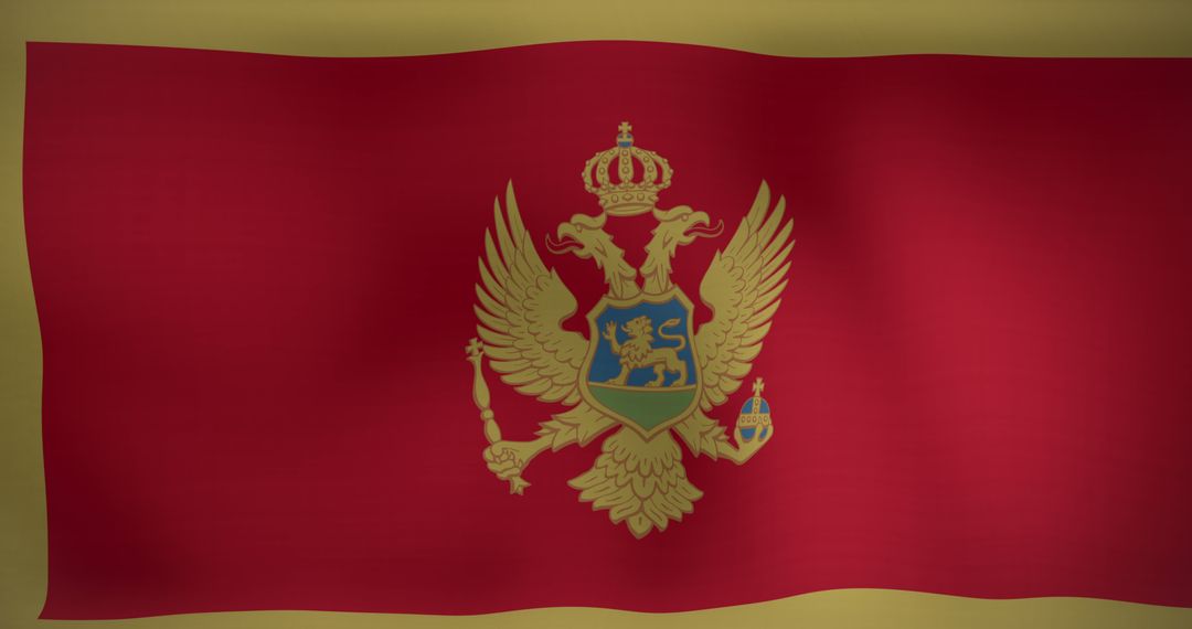 Waving Montenegro Flag with Golden Border and Escutcheon