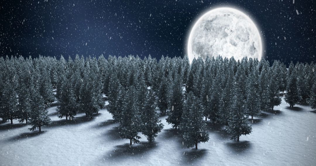 Enchanting Snowy Forest Under a Full Moonlit Night