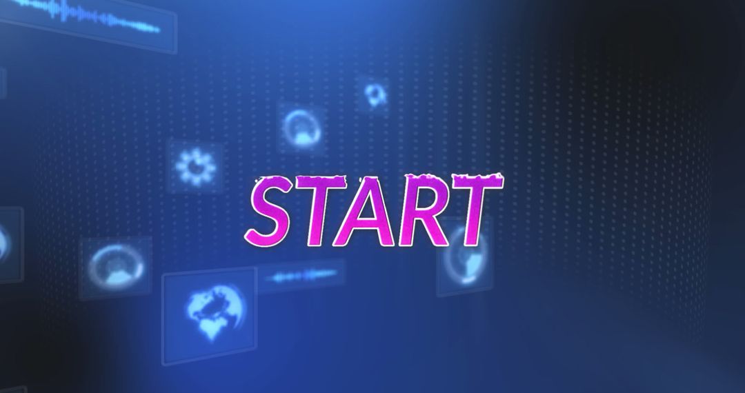 Start Text with Digital Data Icons on Blue Background