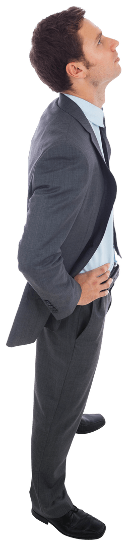 Transparent Stern Businessman Standing with Hands on Hips