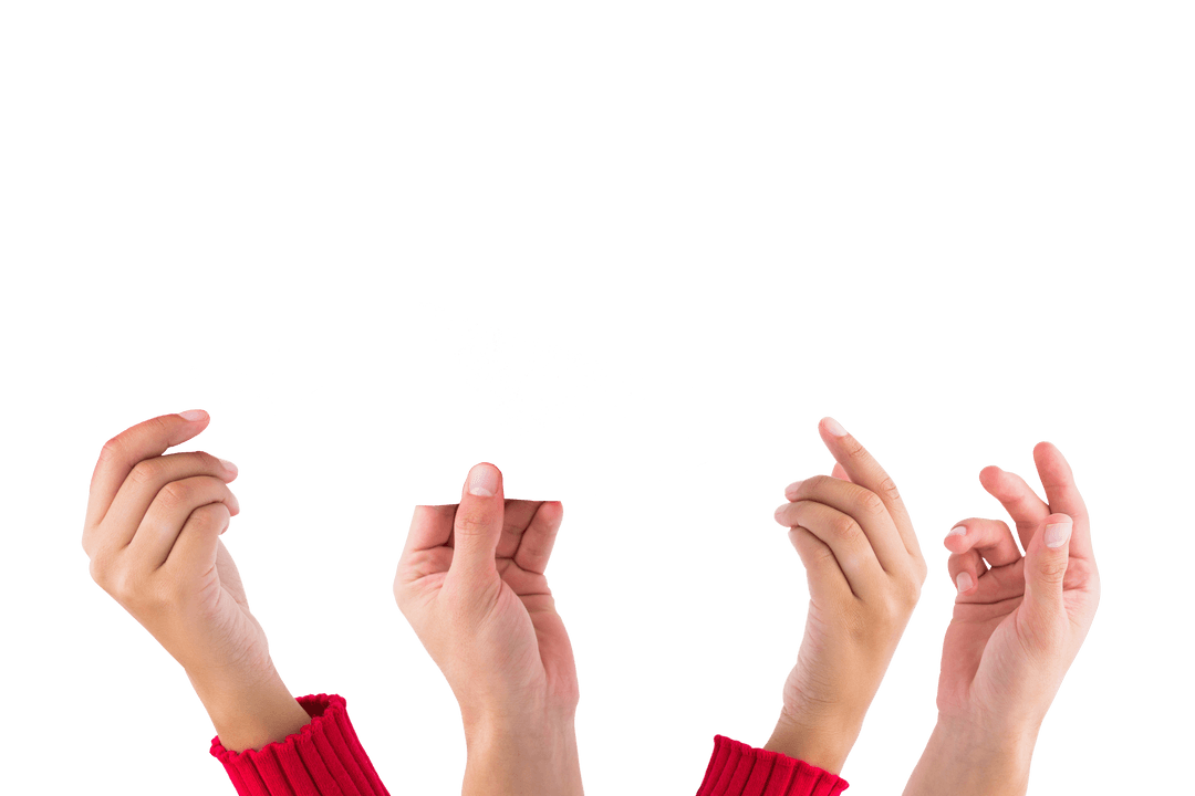 Caucasian Hands Holding Signed Shapes on Transparent Background