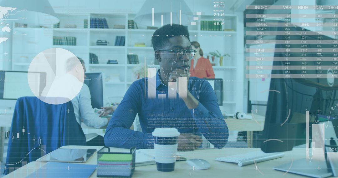 Businessman Analyzing Data on Computer with Digital Charts