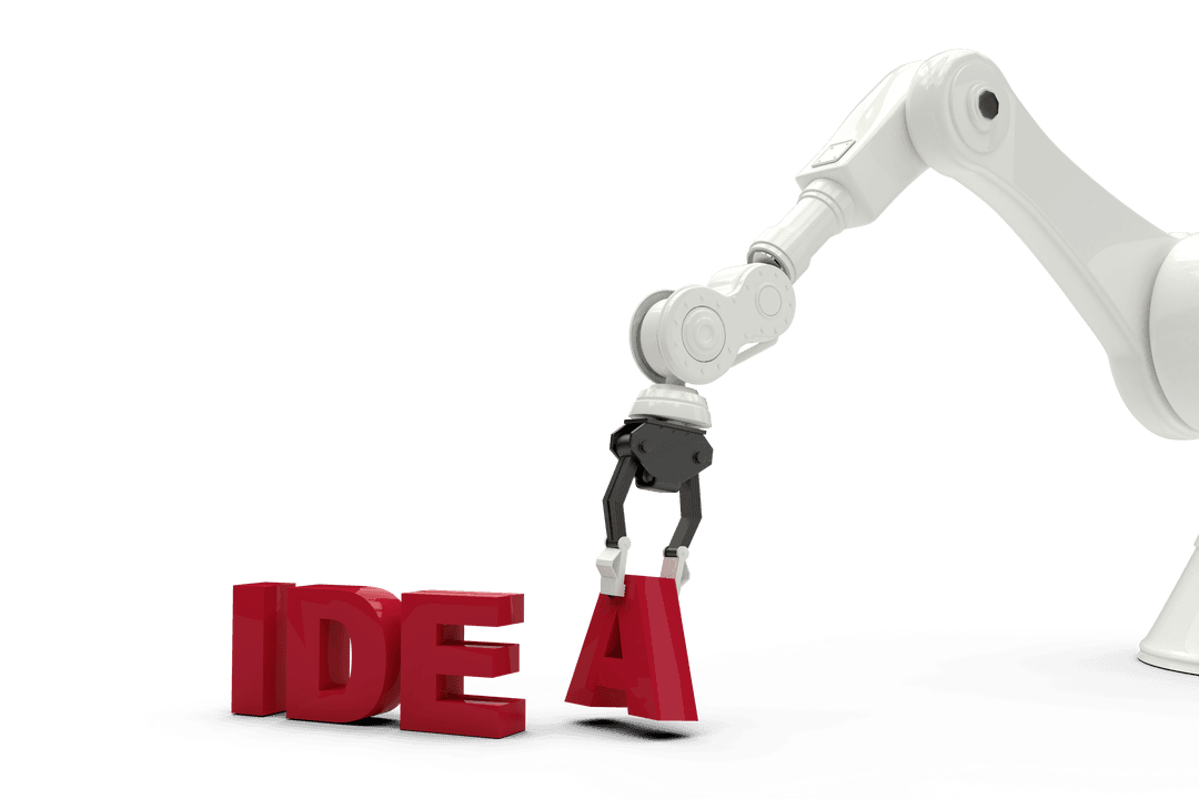 Robotic Arm Holding IDEA Text on Transparent Background