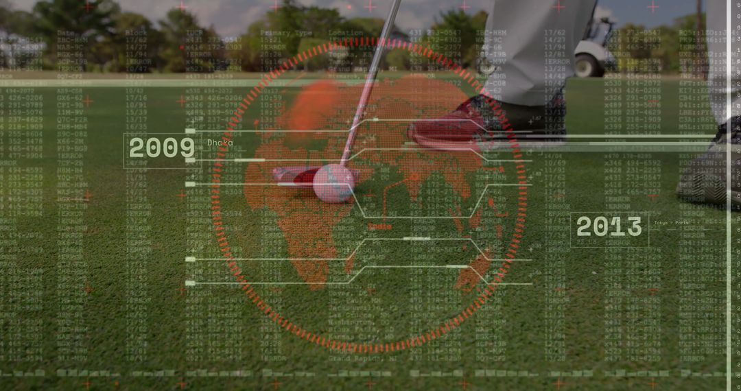 Golfer Targeting Putt with Futuristic Digital Overlay Technology