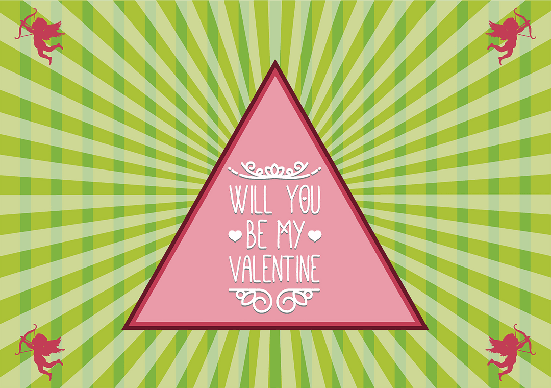 Triangular Transparent Valentine Card with Cupid Illustrations