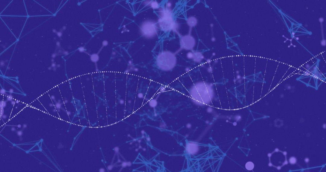 Abstract DNA Strand and Molecular Structures on Blue Background