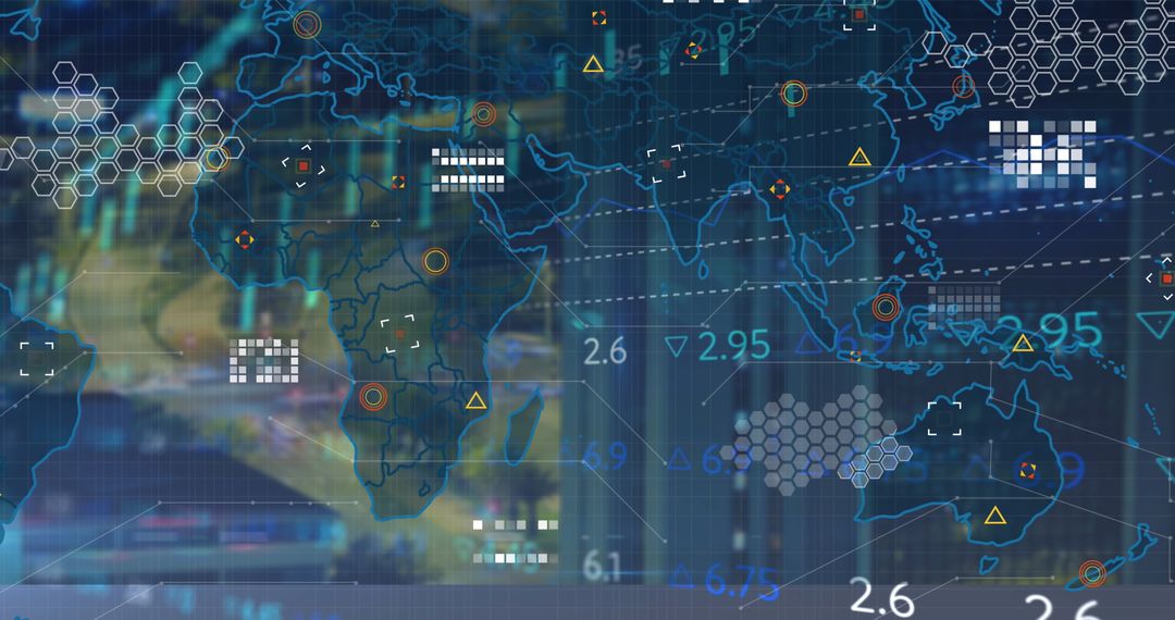 Futuristic Digital World Map with Technological Infographics