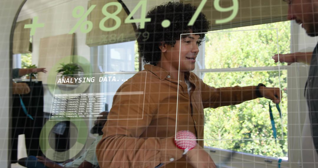 Collaborating with AR analytics while performing resistance band exercise in modern workspace