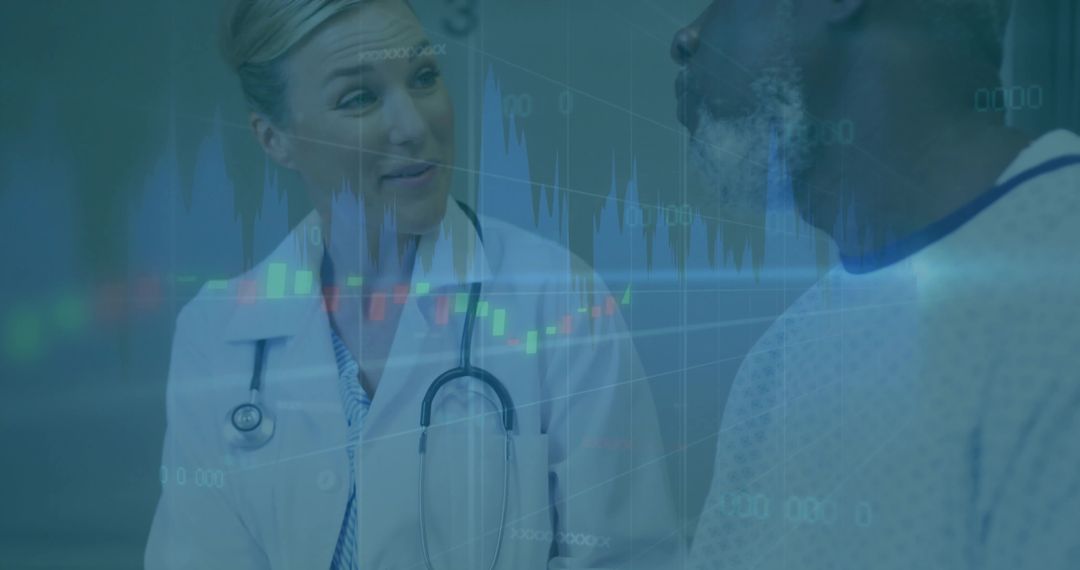 Doctor Discussing Health With Patient Amidst Data Visualizations