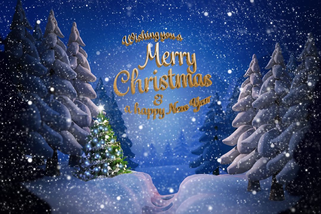 Snowy Christmas Tree Under Starry Sky with Festive Greetings - Download Free Stock Templates Pikwizard.com