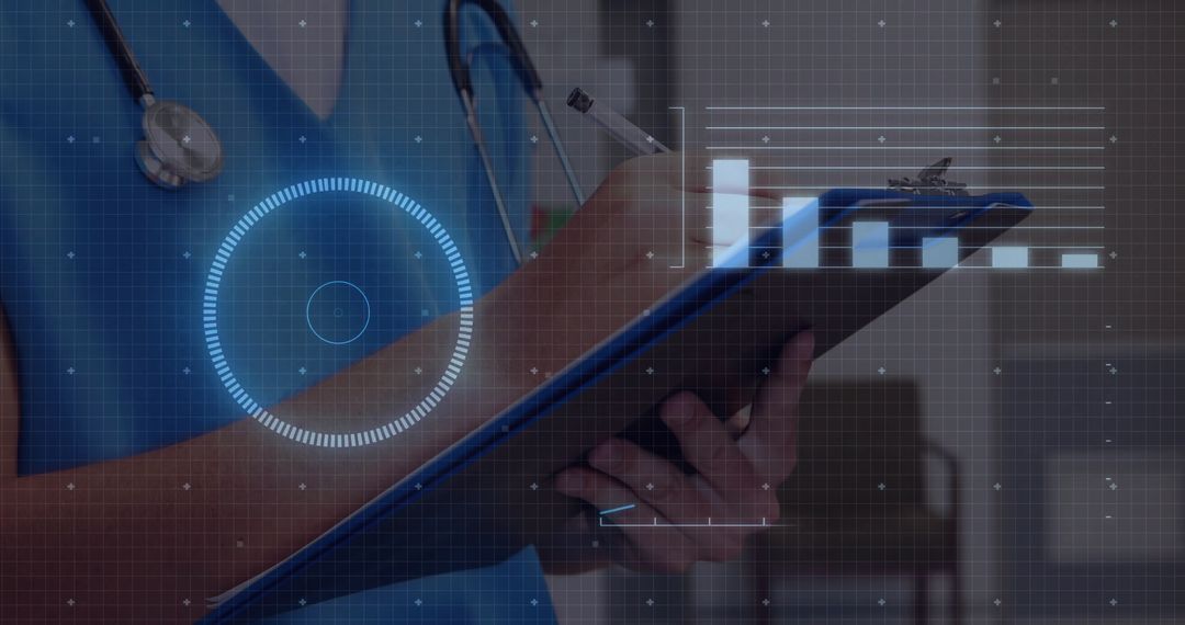 Doctor Using Wearable Tech and HUD Display for Advanced Patient Diagnostics