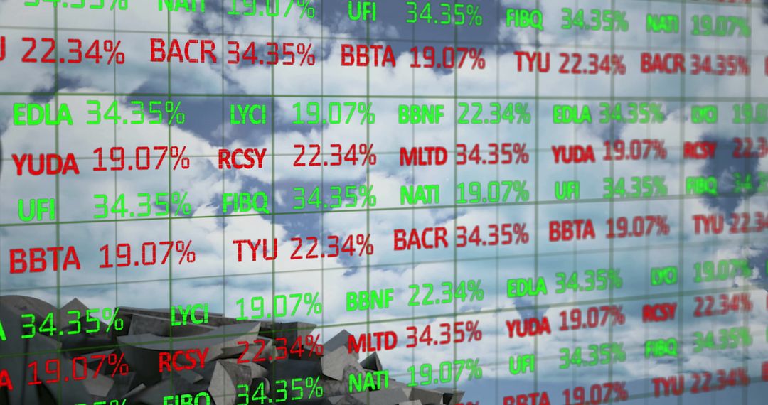 Financial Data Reflected on Glass with Shattered Dollar Symbol and Clouds