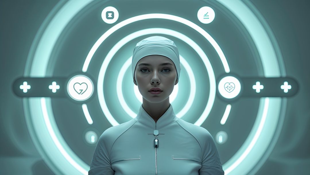 Futuristic Medical Technician Monitoring Holographic Diagnostics