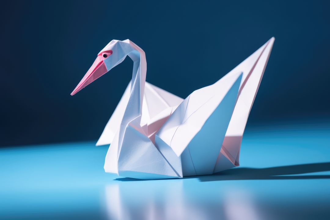 Close up of origami figure of swan on blue background, created using generative ai technology - Free Images, Stock Photos and Pictures on Pikwizard.com