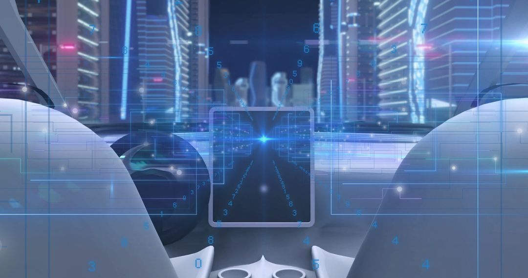 Futuristic Autonomous Car with Holographic Interface in Neon Urban Environment