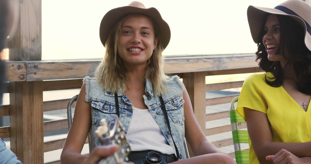 Young Friends Enjoying Rooftop Party in Summer Casual Style