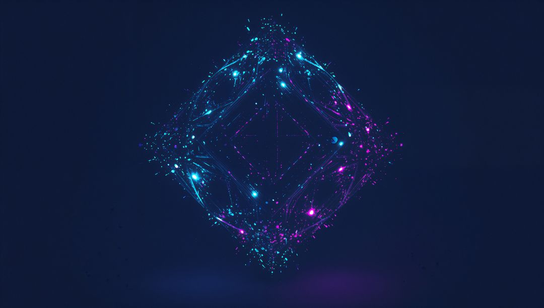 Futuristic Neon Diamond Network in Digital Space