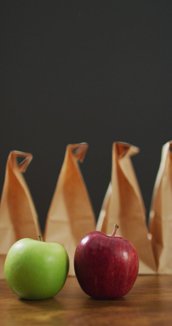 Fresh Apples and Packed Lunches with Grey Background