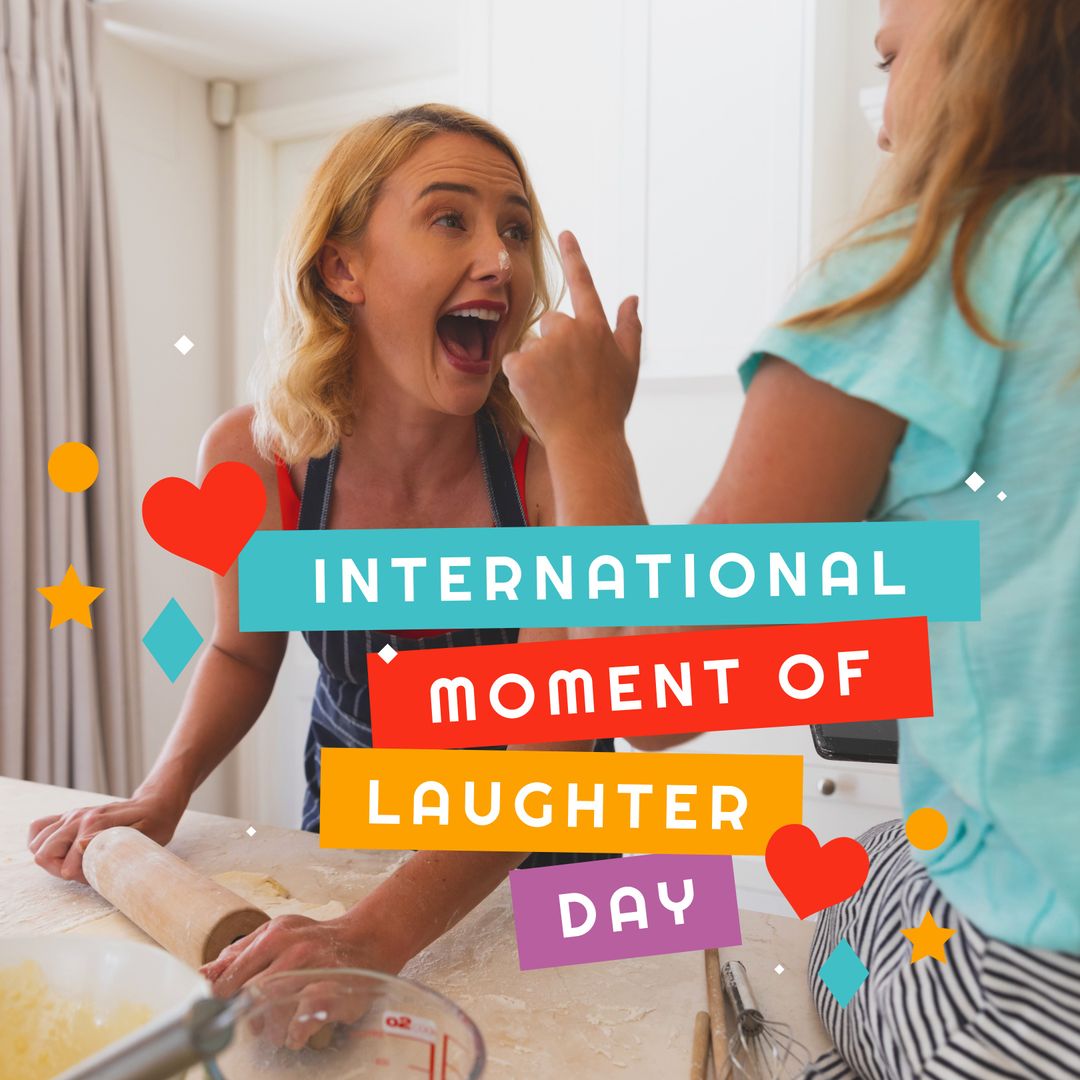 Cheerful Caucasian Mother and Daughter Celebrating International Moment of Laughter Day