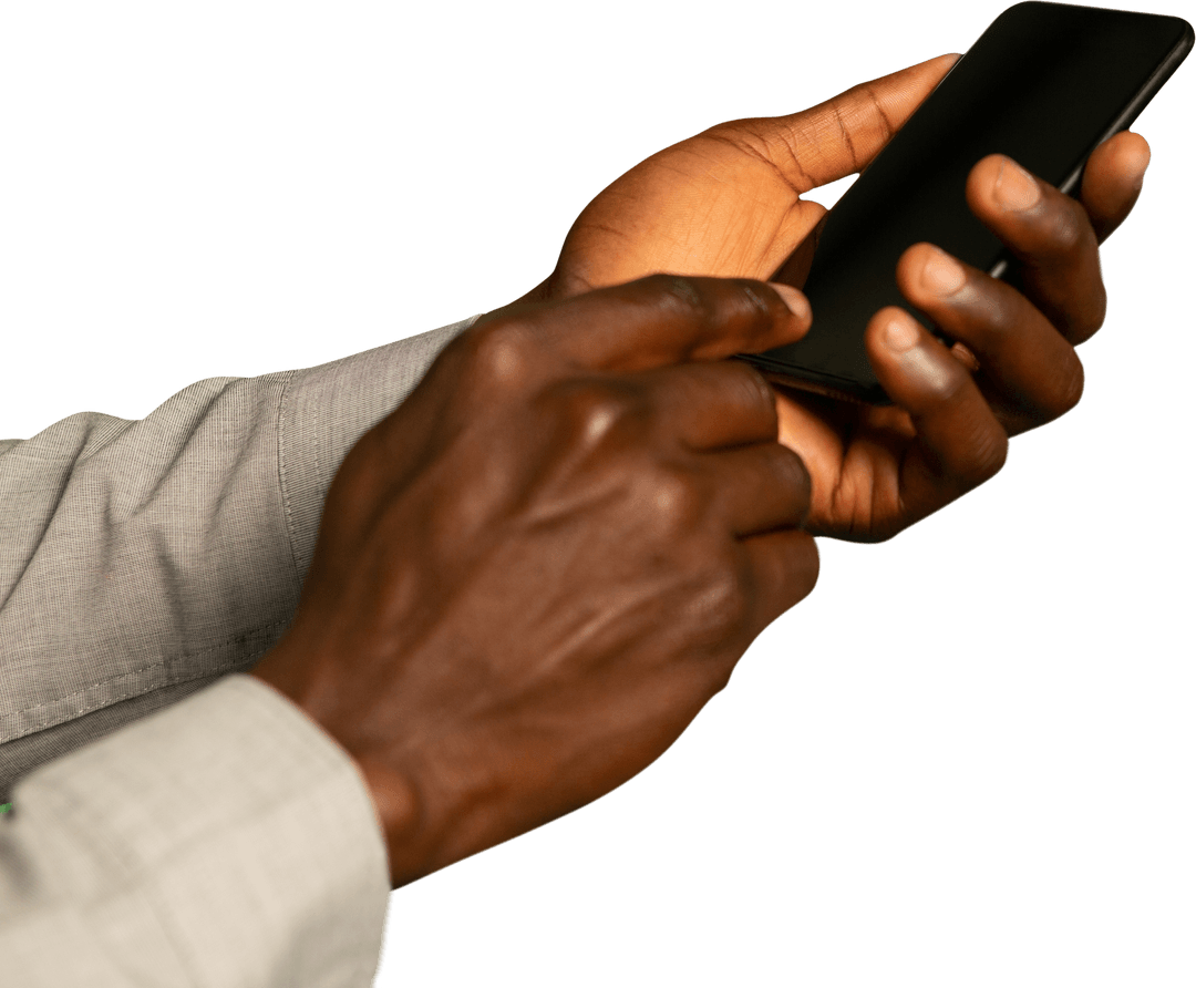 Transparent Hands of Man Using Smartphone for Communication