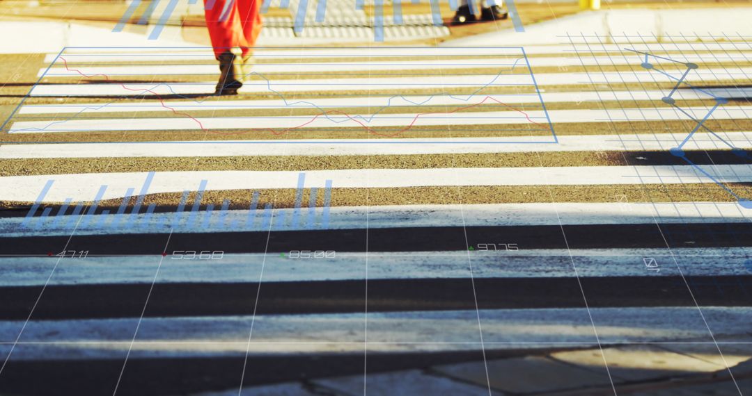 Urban Crosswalk with Data Overlay Illustrating Movement and Technology