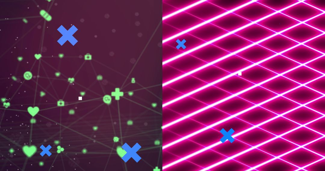 Digital Network and Neon Tech Grid with Chromatic Effects