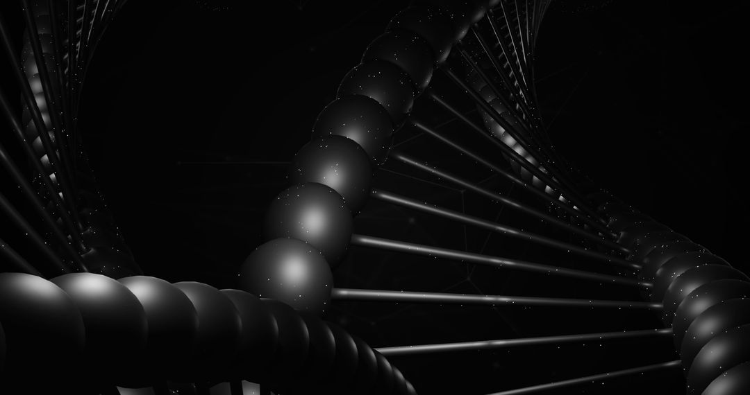 Close-Up Black DNA Strand Illuminated in Darkness