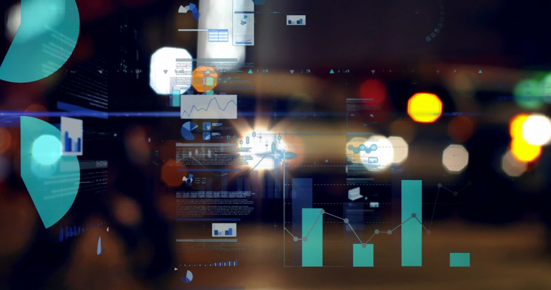Data Analytics and Statistical Charts Overlapping Urban City Lights