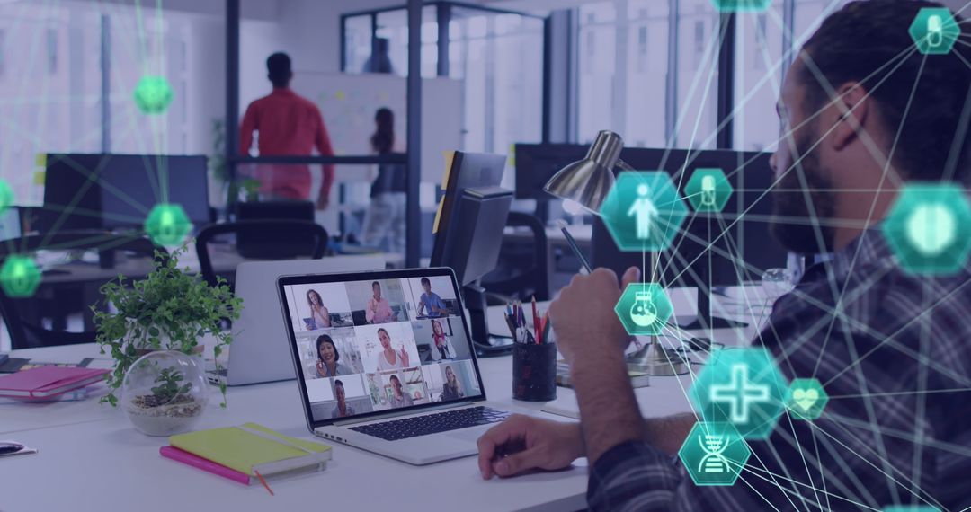 Mixed Race Professional Engaged in Virtual Conference on Healthcare Tech