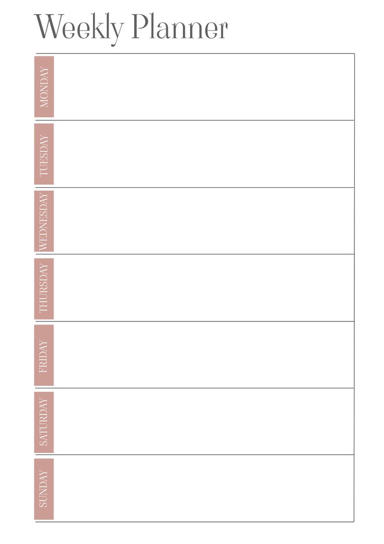 Minimalistic Weekly Planner with Days Column and Ample Writing Space - Download Free Stock Templates Pikwizard.com