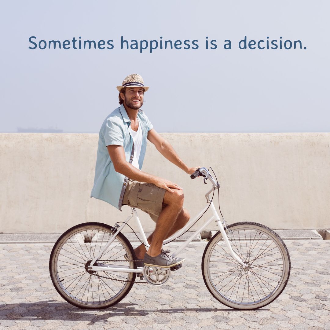 Cheerful Man Enjoying Bicycle Ride by Seaside