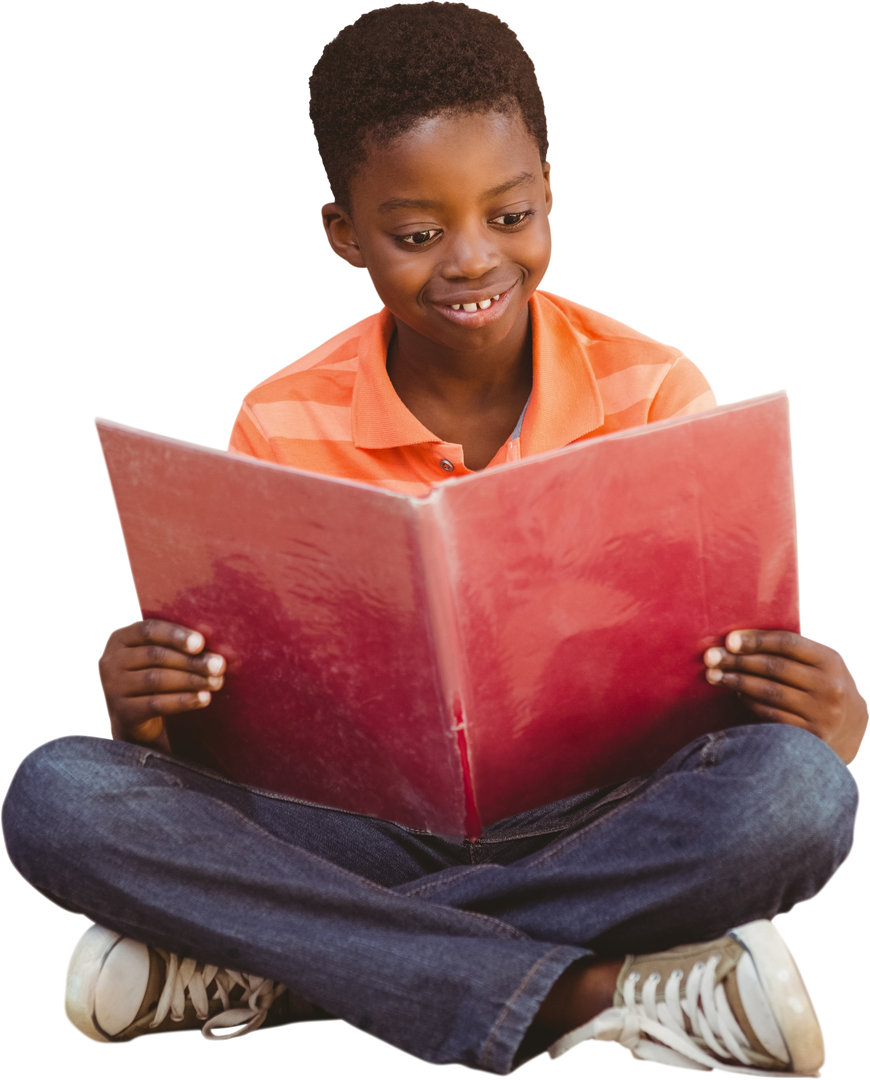 Transparent Image of a Smiling Child Reading a Book Cross-Legged - Download Free Stock Images Pikwizard.com