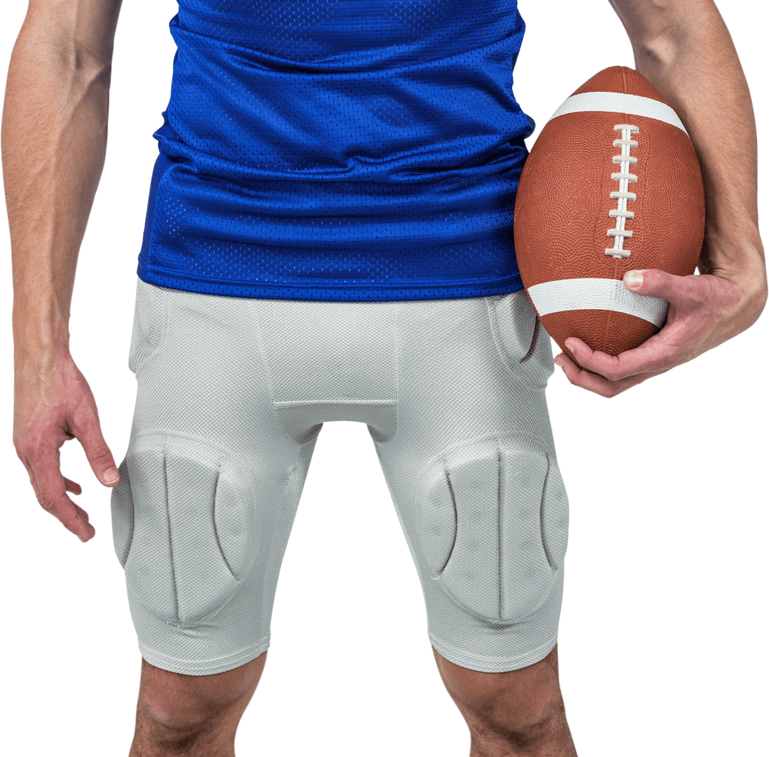 Football Player Holding Ball in Focused Stand Transparent Background