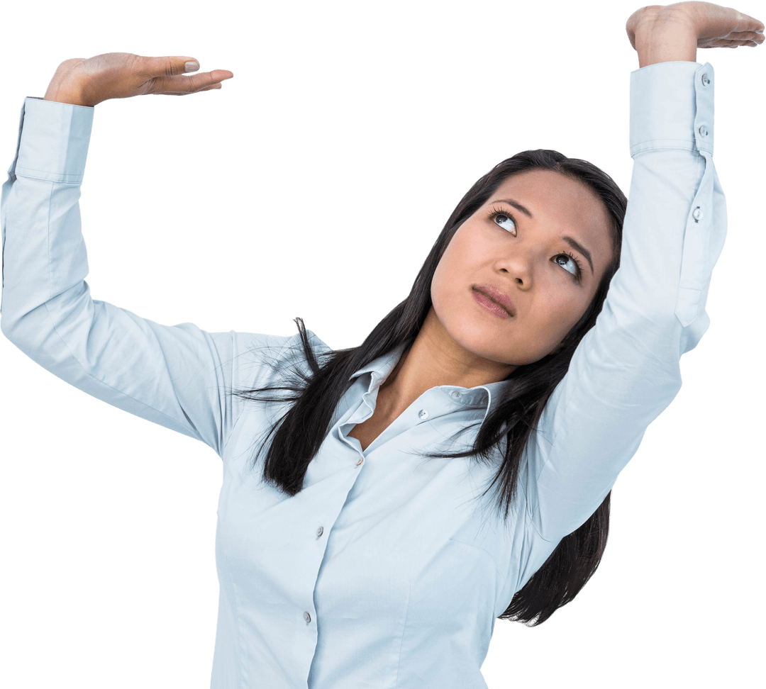 Worried Businesswoman with Hands Pressed Against Upper Field