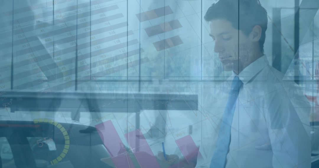 Businessman Analyzing Financial Data and Digital Interface