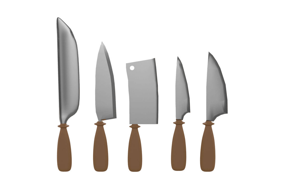 Transparent Kitchen Knife Set on Clear Background