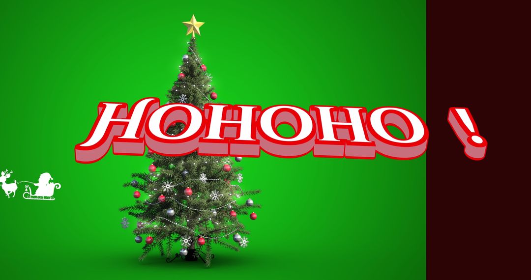 Festive Christmas Tree with HOHOHO Text on Green Background