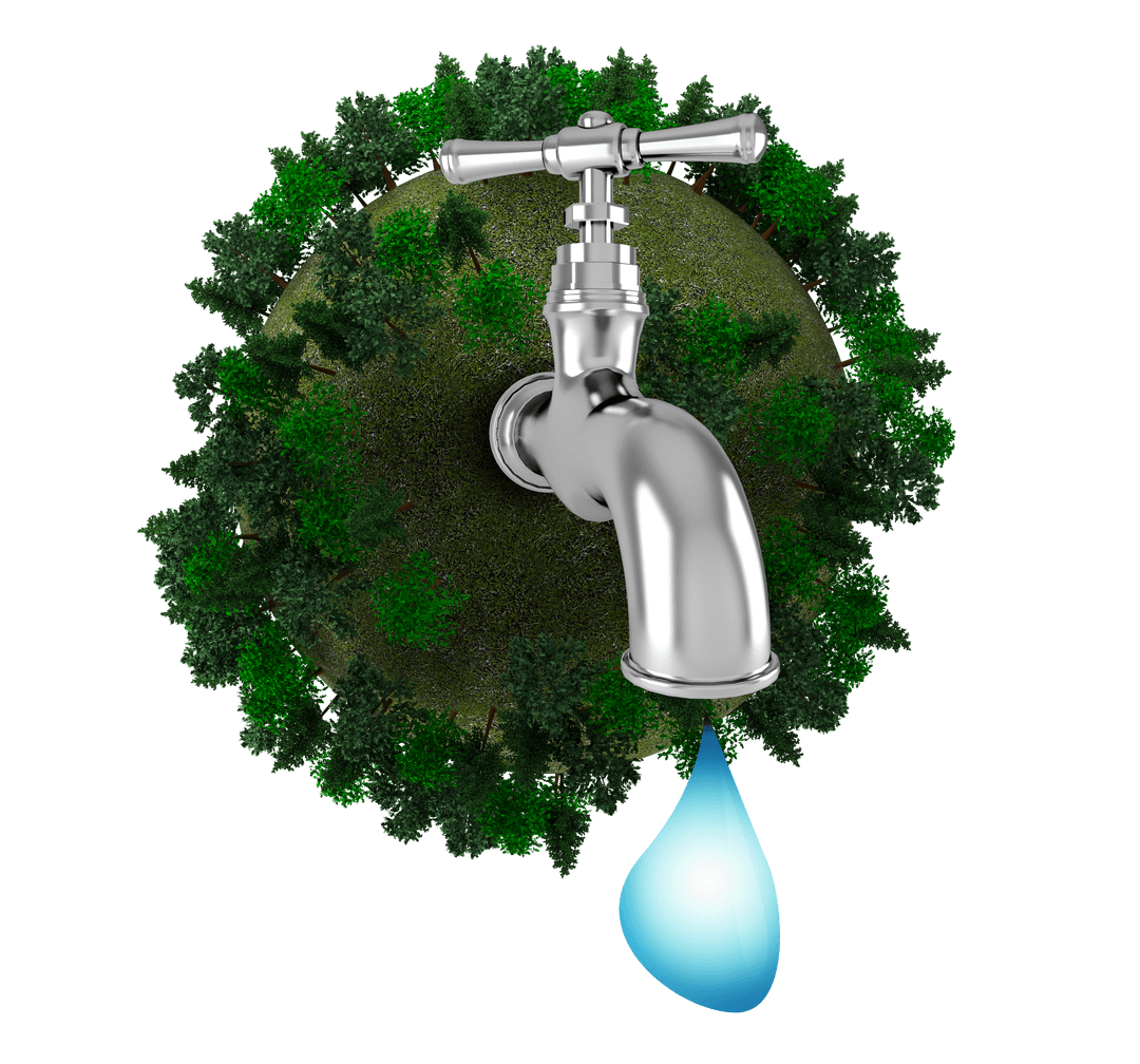 Sustainable Globe with Faucet Illustrates Environmental Conservation