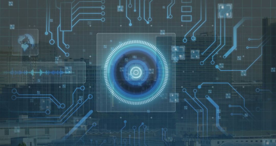 Futuristic Glowing HUD Interface with Circuit Elements