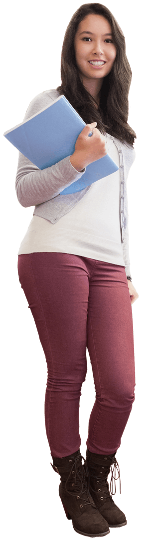 Smiling Biracial Female Student Holding Notebook Transparent Background