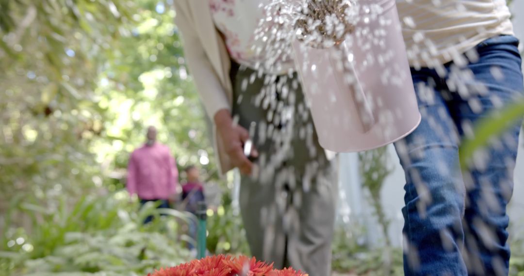 Close-up of Person Watering Flowers in Garden on a Sunny Day - Free Images, Stock Photos and Pictures on Pikwizard.com